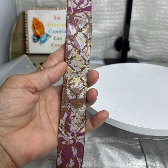 (H) Velez women\'s belt,Sz L, brownBohemian belt with floral print on the leather